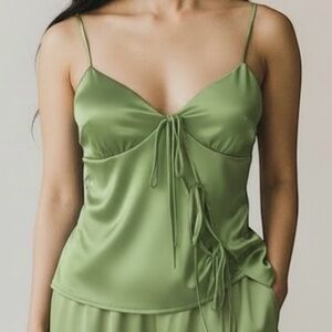 NWOT Pretty Garbage Cropped Cami Top Lime Green Satin- Tie Front - Size Small
